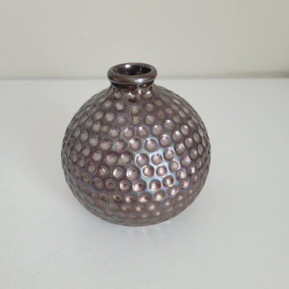 Metallic Bronze Ceramic Dimpled Bud Vase Small 4" Round Modern Home Decor  In go - Picture 4 of 7